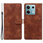 For Xiaomi Redmi Note 13 5G Case Imprinted Lace Flowers PU Leather Wallet Phone Cover