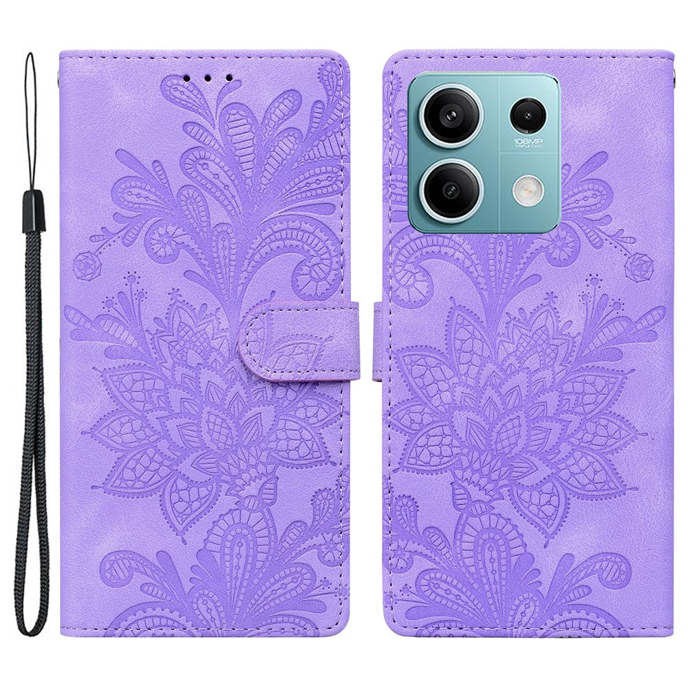 For Xiaomi Redmi Note 13 5G Case Imprinted Lace Flowers PU Leather Wallet Phone Cover