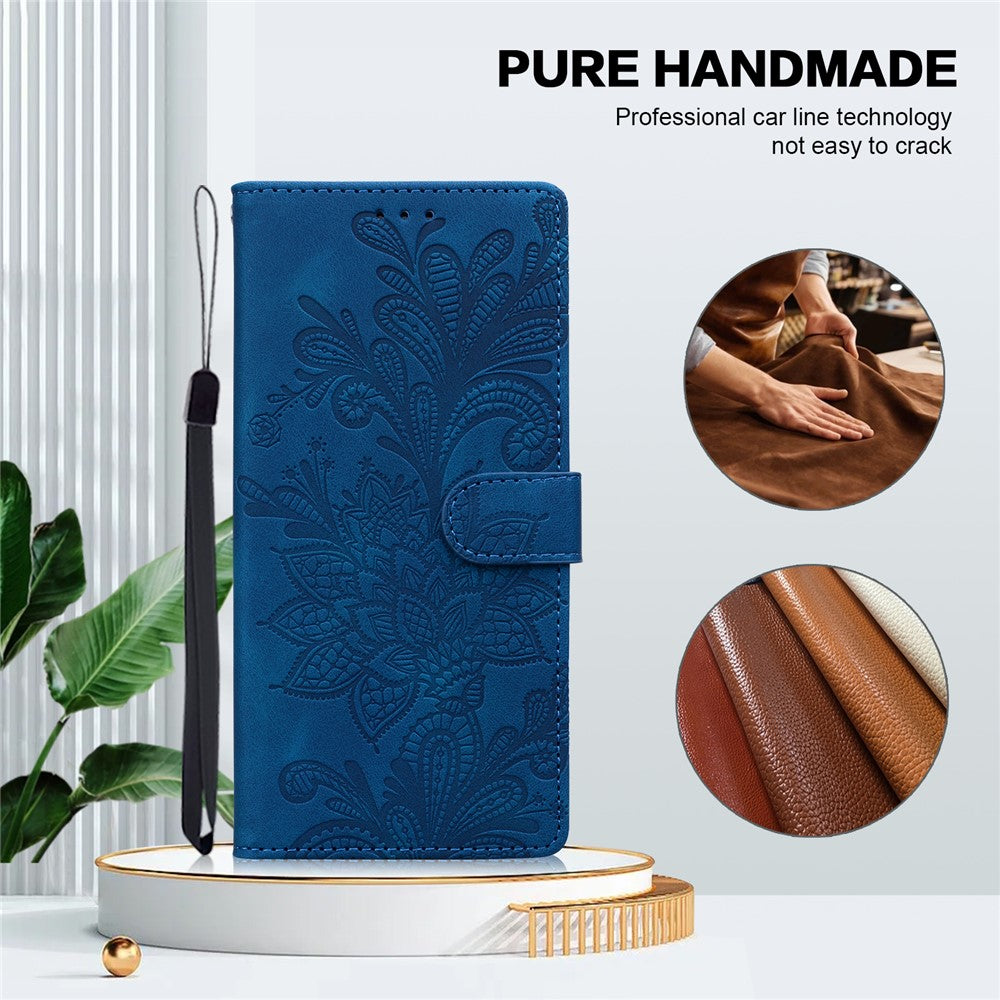 For Xiaomi Redmi Note 13 5G Case Imprinted Lace Flowers PU Leather Wallet Phone Cover