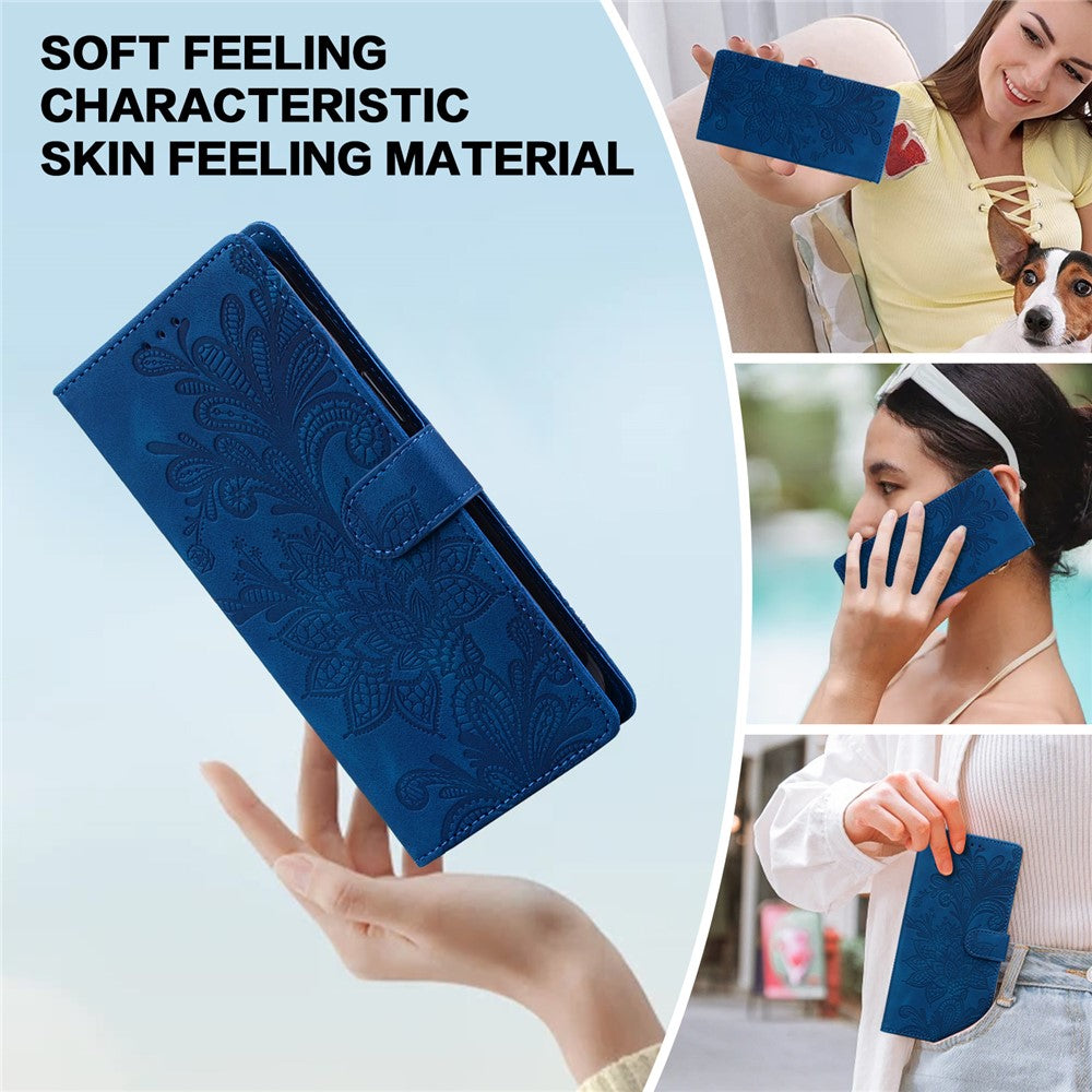 For Xiaomi Redmi Note 13 5G Case Imprinted Lace Flowers PU Leather Wallet Phone Cover
