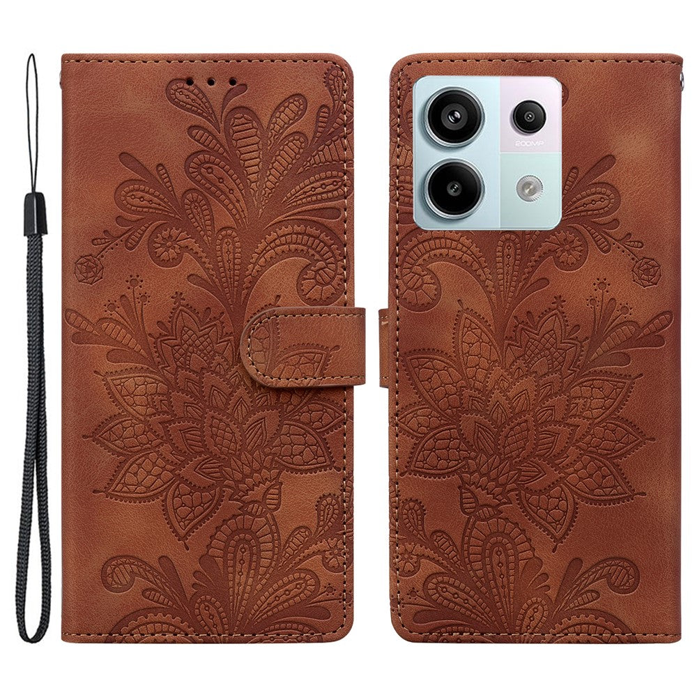 For Xiaomi Redmi Note 13 Pro 5G Case Imprinted Lace Flowers PU Leather Wallet Phone Cover