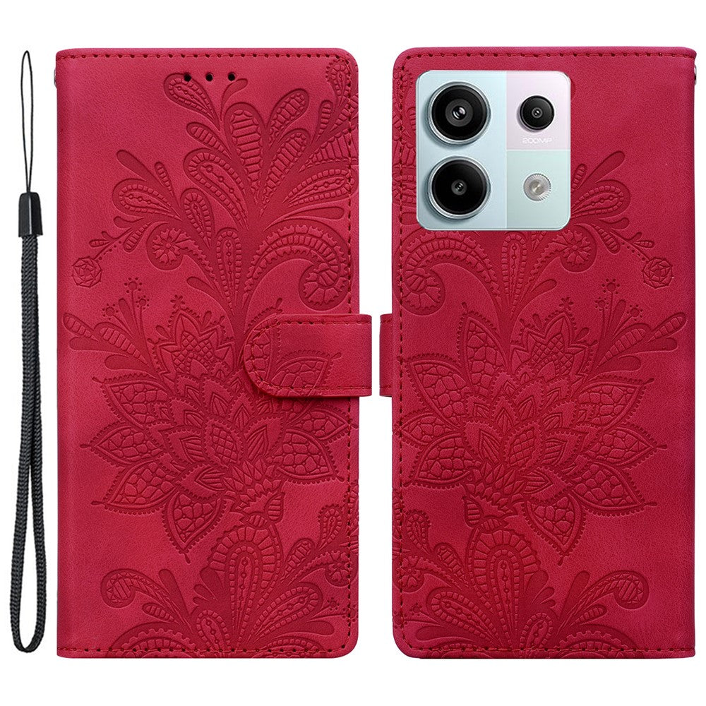 For Xiaomi Redmi Note 13 Pro 5G Case Imprinted Lace Flowers PU Leather Wallet Phone Cover