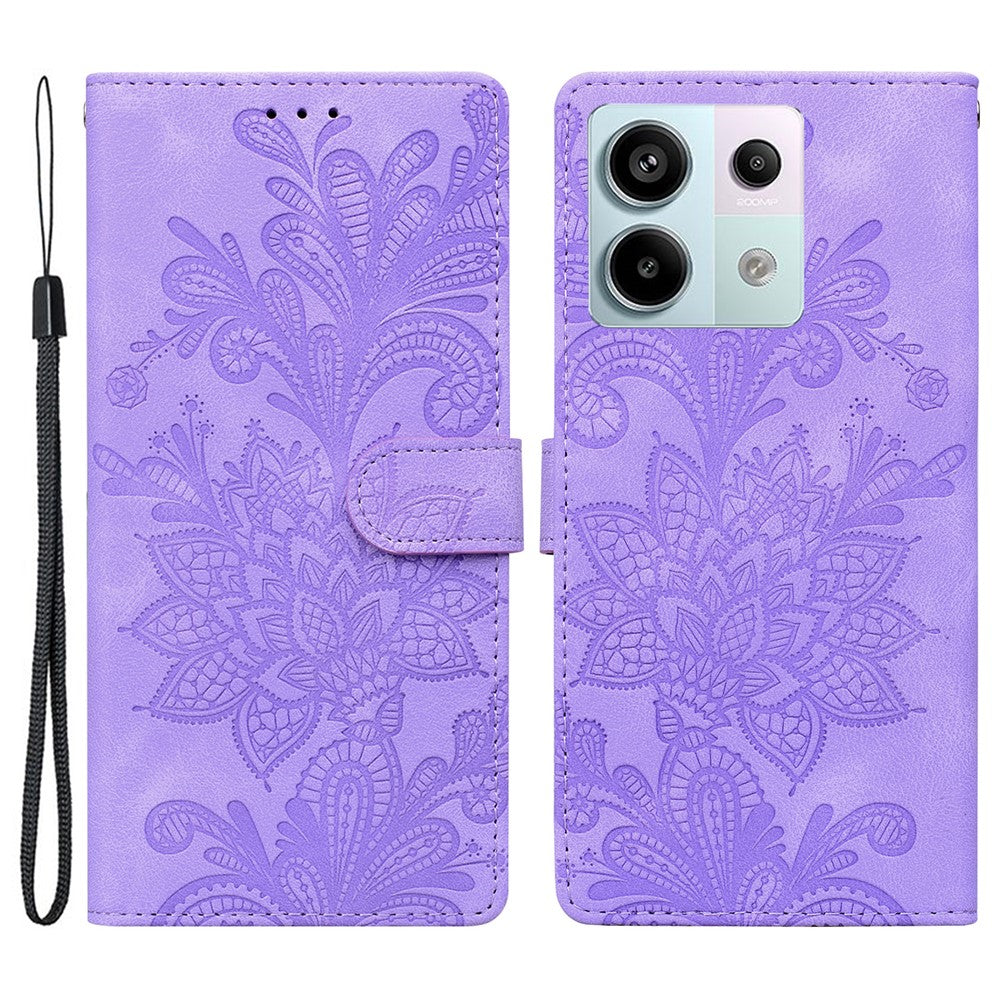 For Xiaomi Redmi Note 13 Pro 5G Case Imprinted Lace Flowers PU Leather Wallet Phone Cover
