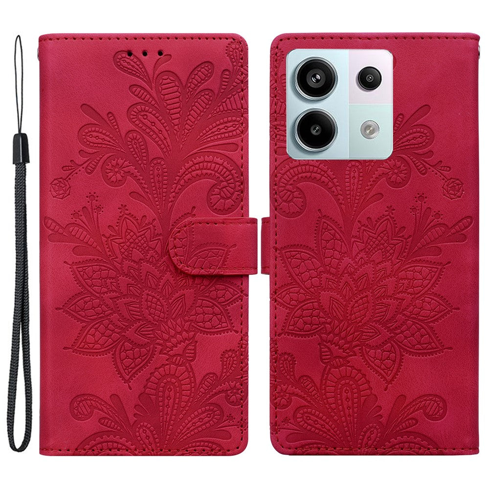 For Xiaomi Redmi Note 13 Pro 4G Case Imprinted Lace Flowers PU Leather Wallet Phone Cover