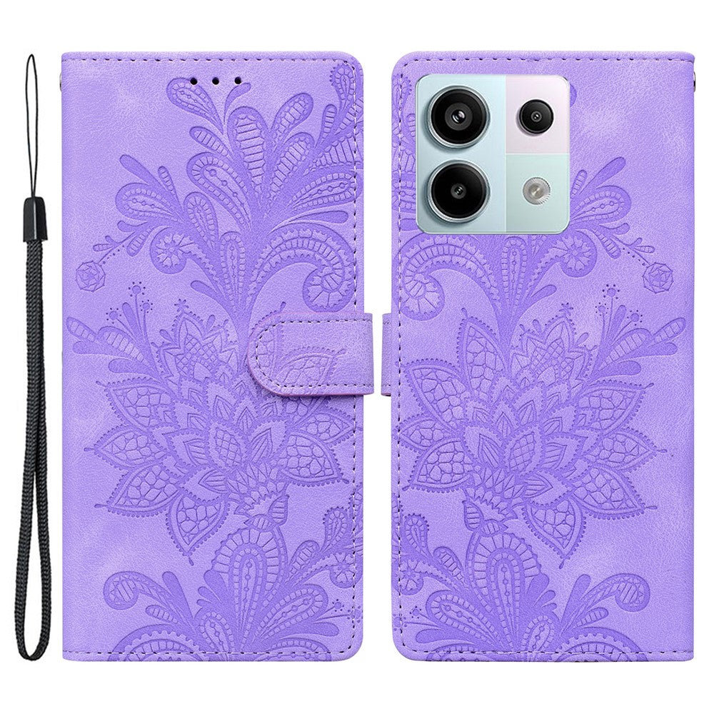 For Xiaomi Redmi Note 13 Pro 4G Case Imprinted Lace Flowers PU Leather Wallet Phone Cover