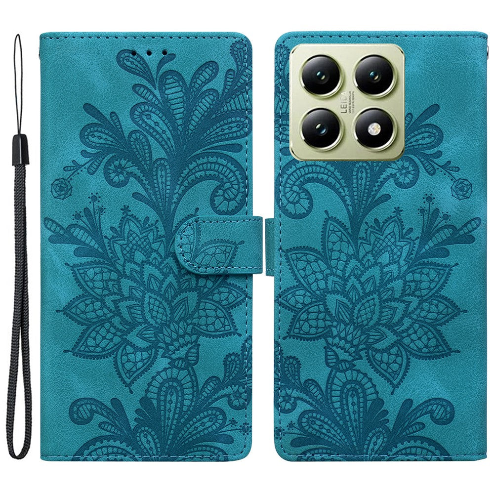 For Xiaomi 14T Case Imprinted Lace Flowers PU Leather Wallet Phone Cover