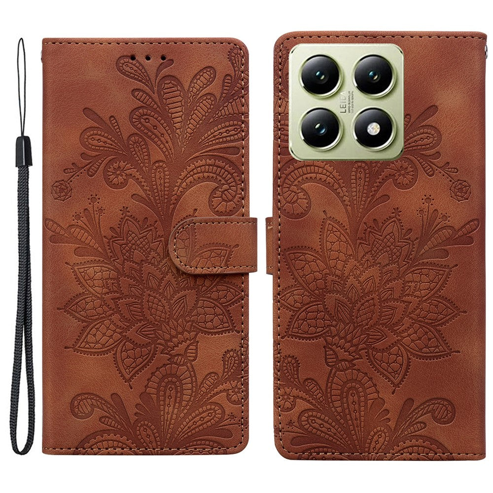 For Xiaomi 14T Case Imprinted Lace Flowers PU Leather Wallet Phone Cover