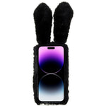 For iPhone 14 Pro Cute 3D Bunny Ears Furry Winter Warm Case Anti-fall TPU Protective Phone Cover with Glitter Rhinestone Bowknot