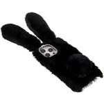 For iPhone 14 Pro Cute 3D Bunny Ears Furry Winter Warm Case Anti-fall TPU Protective Phone Cover with Glitter Rhinestone Bowknot