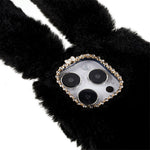 For iPhone 14 Pro Cute 3D Bunny Ears Furry Winter Warm Case Anti-fall TPU Protective Phone Cover with Glitter Rhinestone Bowknot