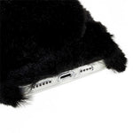 For iPhone 14 Pro Cute 3D Bunny Ears Furry Winter Warm Case Anti-fall TPU Protective Phone Cover with Glitter Rhinestone Bowknot