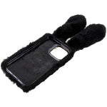 For iPhone 14 Pro Cute 3D Bunny Ears Furry Winter Warm Case Anti-fall TPU Protective Phone Cover with Glitter Rhinestone Bowknot