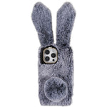 For iPhone 14 Pro Cute 3D Bunny Ears Furry Winter Warm Case Anti-fall TPU Protective Phone Cover with Glitter Rhinestone Bowknot