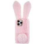 For iPhone 14 Pro Cute 3D Bunny Ears Furry Winter Warm Case Anti-fall TPU Protective Phone Cover with Glitter Rhinestone Bowknot