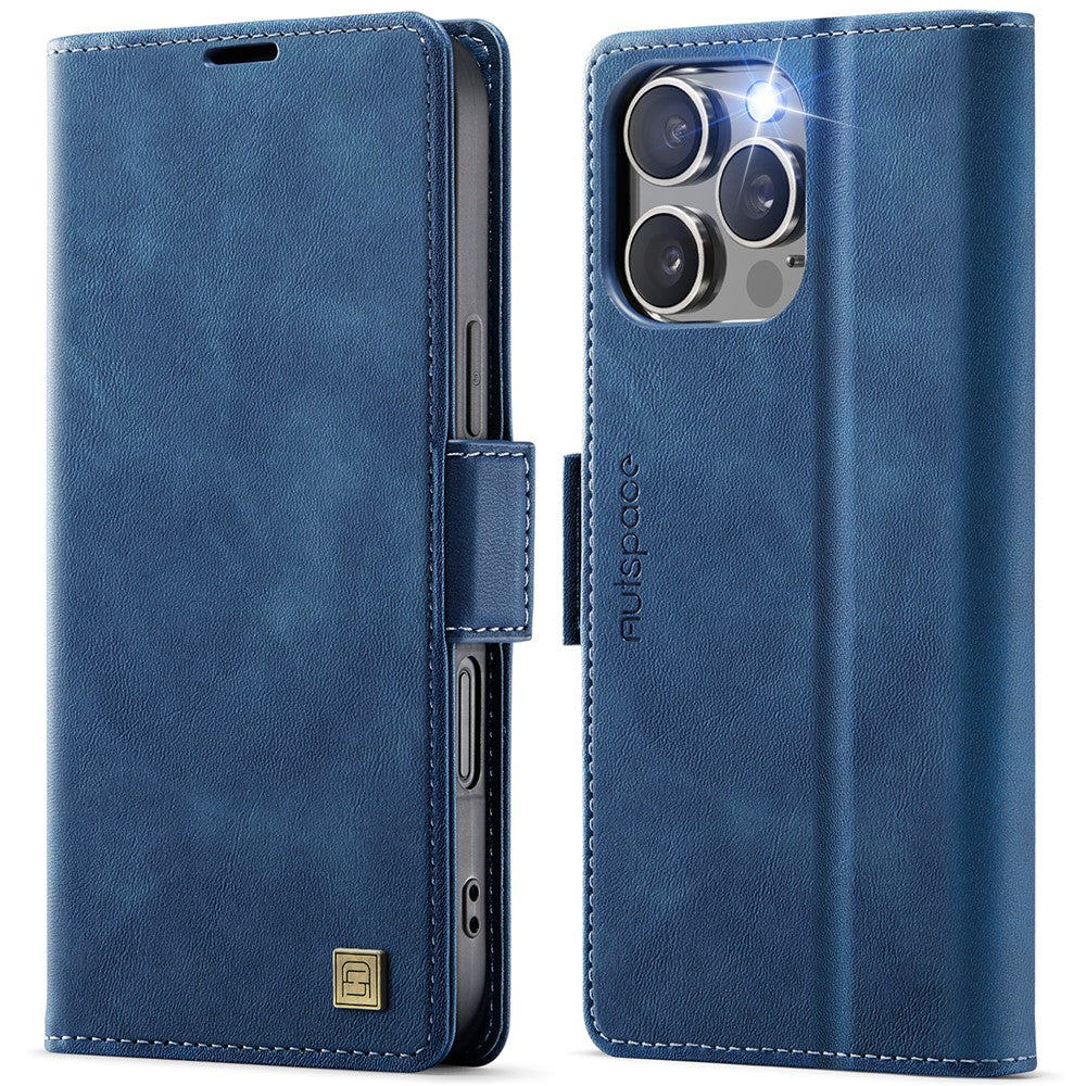 AUTSPACE For iPhone 16 Pro Case A11 RFID Blocking Retro Leather Cell Phone Wallet Cover