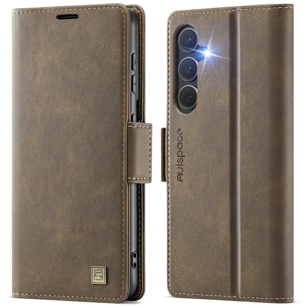 AUTSPACE Til Samsung Galaxy S25 Etui A11 RFID Blokerende Retro Læder Mobiltelefon Pung Cover