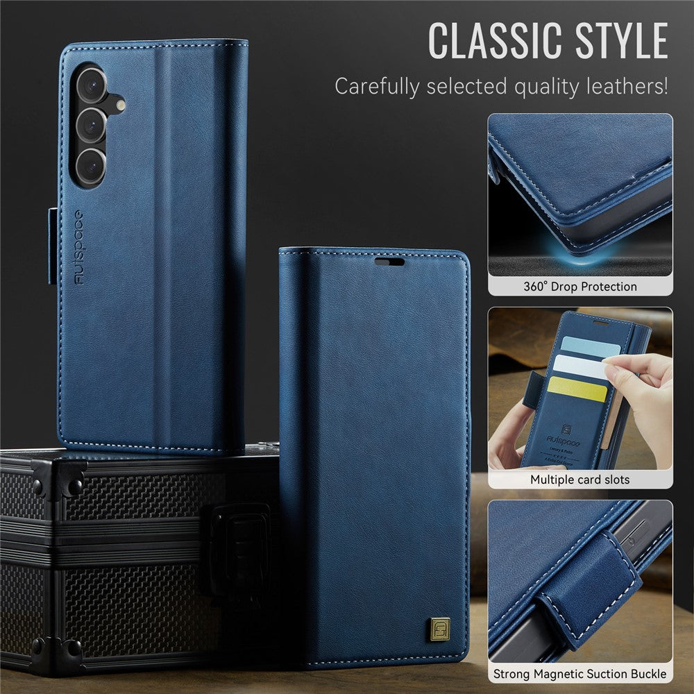 AUTSPACE For Samsung Galaxy S25+ Case  A11 RFID Blocking Retro Leather Cell Phone Wallet Cover