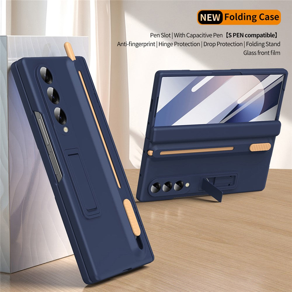 For Samsung Galaxy Z Fold4 5G Kickstand Phone Case with Tempered Glass Screen Protector and Stylus Pen