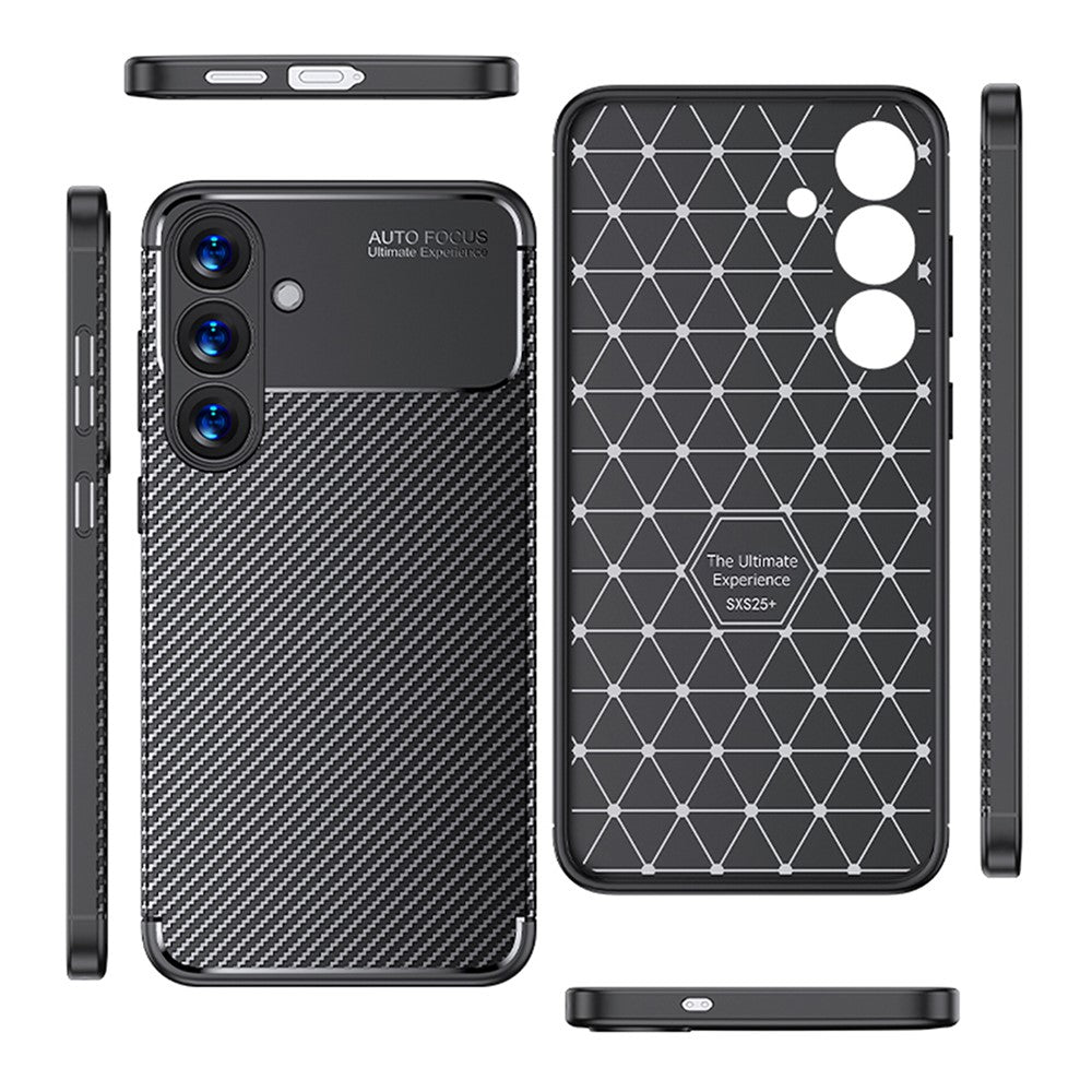 Samsung Galaxy S25+ TPU-mobilcover med kulfiberstruktur og varmeafledning
