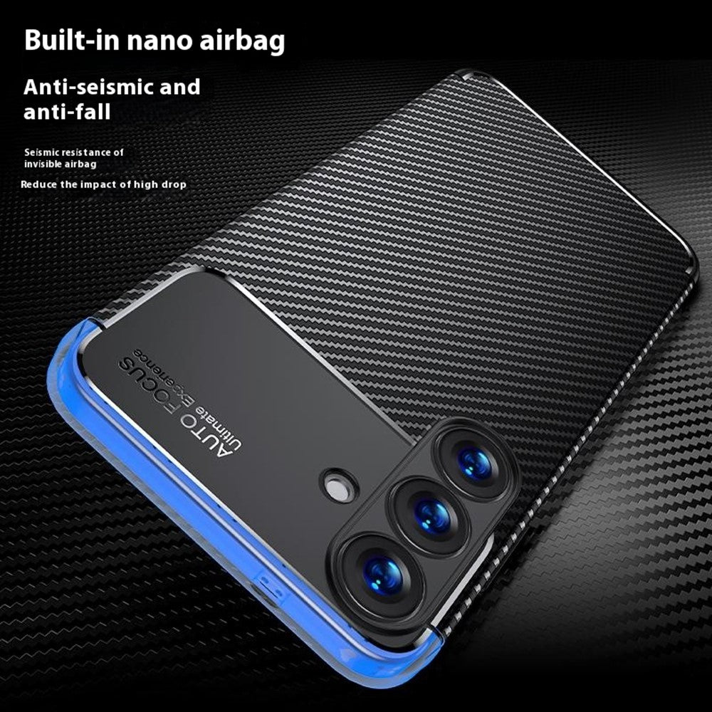 Samsung Galaxy S25+ TPU-mobilcover med kulfiberstruktur og varmeafledning