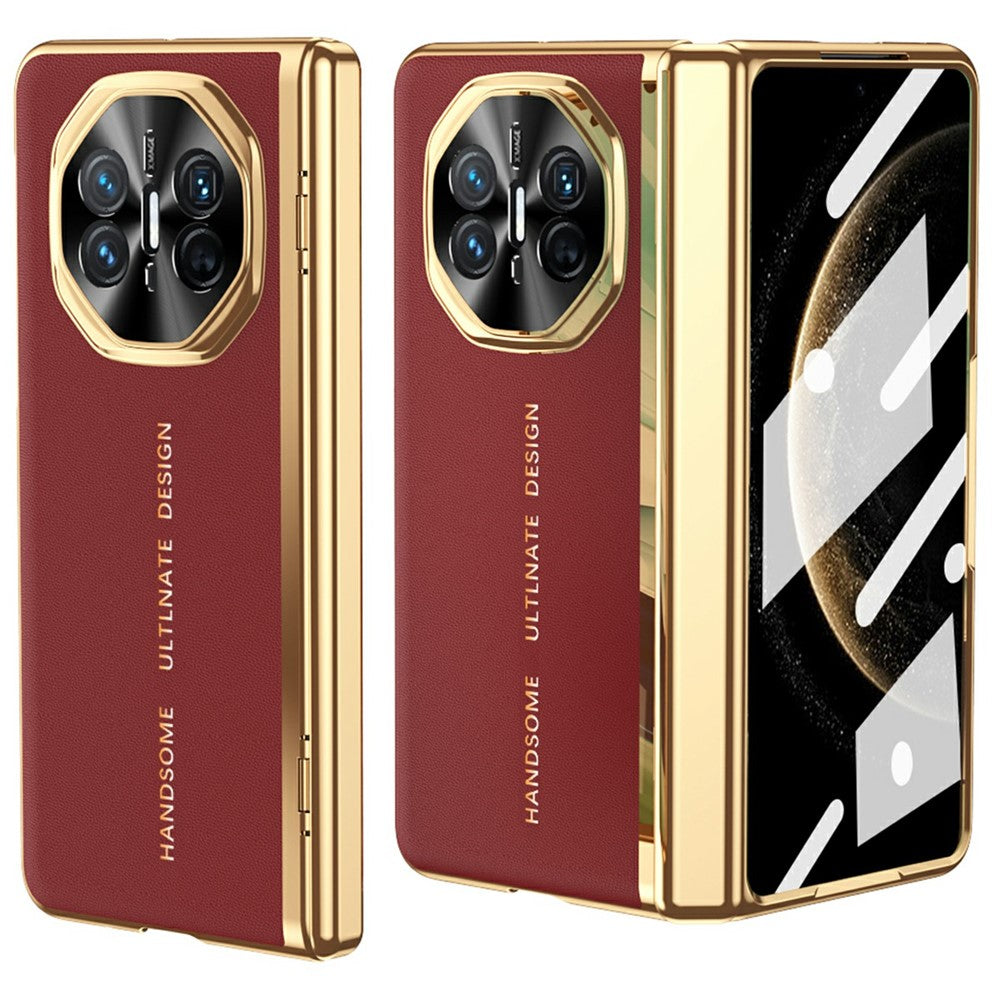 For Huawei Mate X6 Case PU Leather+PC Electroplating Phone Cover with Tempered Glass Screen Film