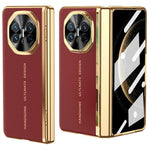 For Huawei Mate X6 Case PU Leather+PC Electroplating Phone Cover with Tempered Glass Screen Film