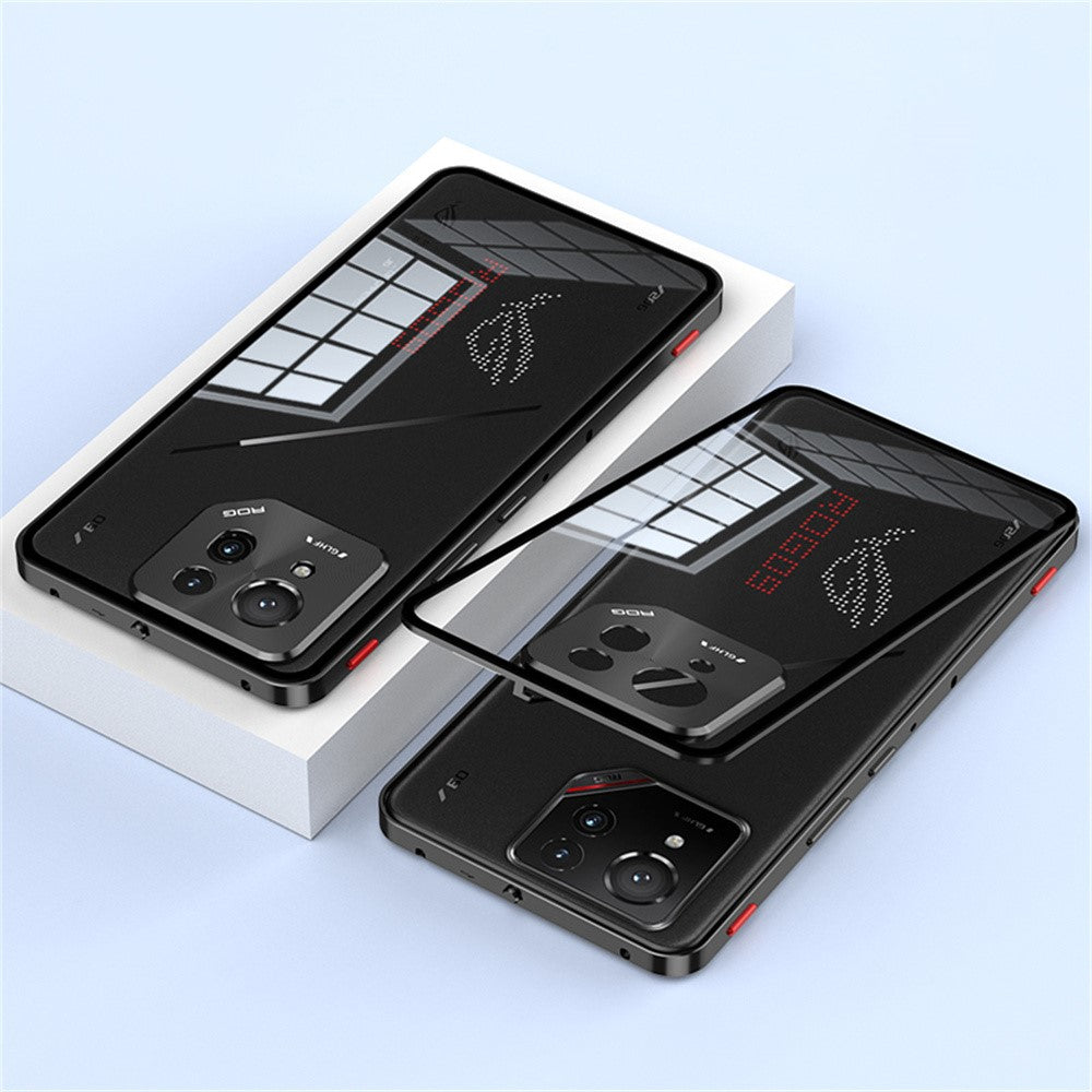 For Asus ROG Phone 9 Pro 5G / Phone 9 5G Case Metal Frame Tempered Glass Back Mobile Cover with Slide Key