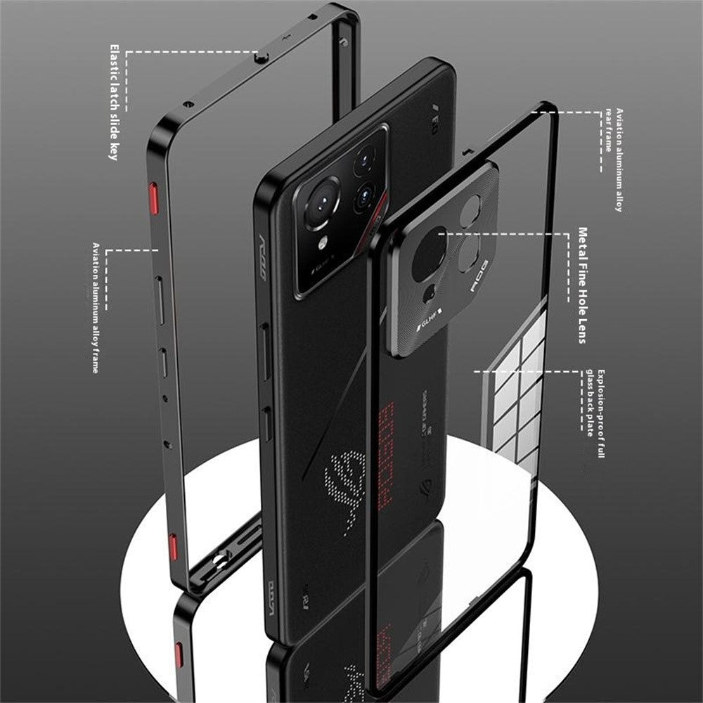 For Asus ROG Phone 9 Pro 5G / Phone 9 5G Case Metal Frame Tempered Glass Back Mobile Cover with Slide Key
