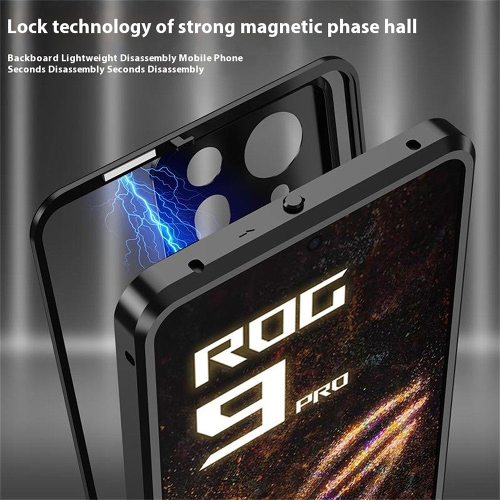For Asus ROG Phone 9 Pro 5G / Phone 9 5G Case Metal Frame Tempered Glass Back Mobile Cover with Slide Key