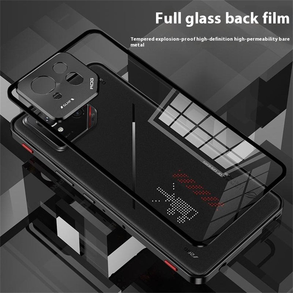 For Asus ROG Phone 9 Pro 5G / Phone 9 5G Case Metal Frame Tempered Glass Back Mobile Cover with Slide Key