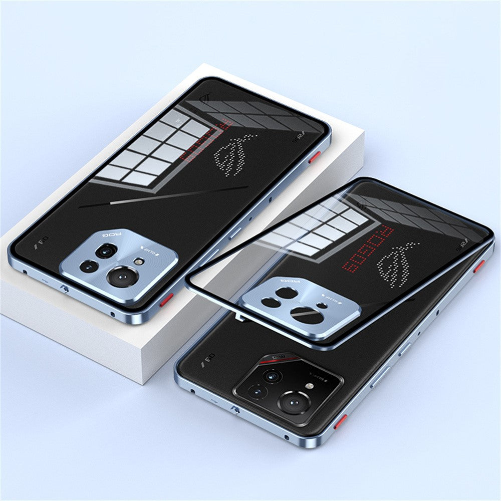 For Asus ROG Phone 9 Pro 5G / Phone 9 5G Case Metal Frame Tempered Glass Back Mobile Cover with Slide Key