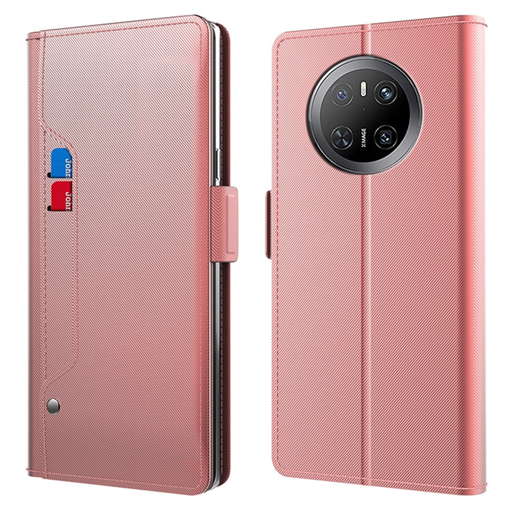 For Huawei Mate 70 Case Stand PU Leather Phone Cover Card Holder Mirror