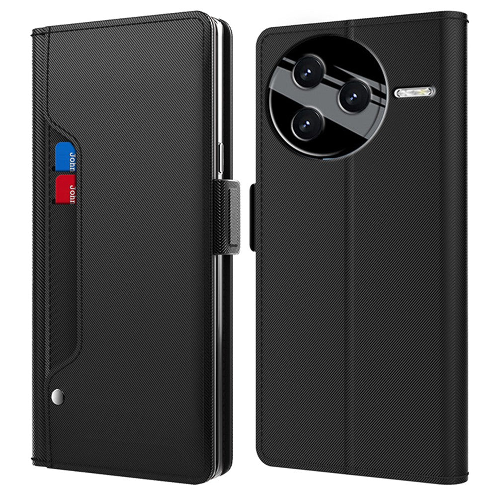 For Xiaomi Poco F7 Pro 5G / Redmi K80 5G Case Stand PU Leather Phone Cover Card Holder Mirror