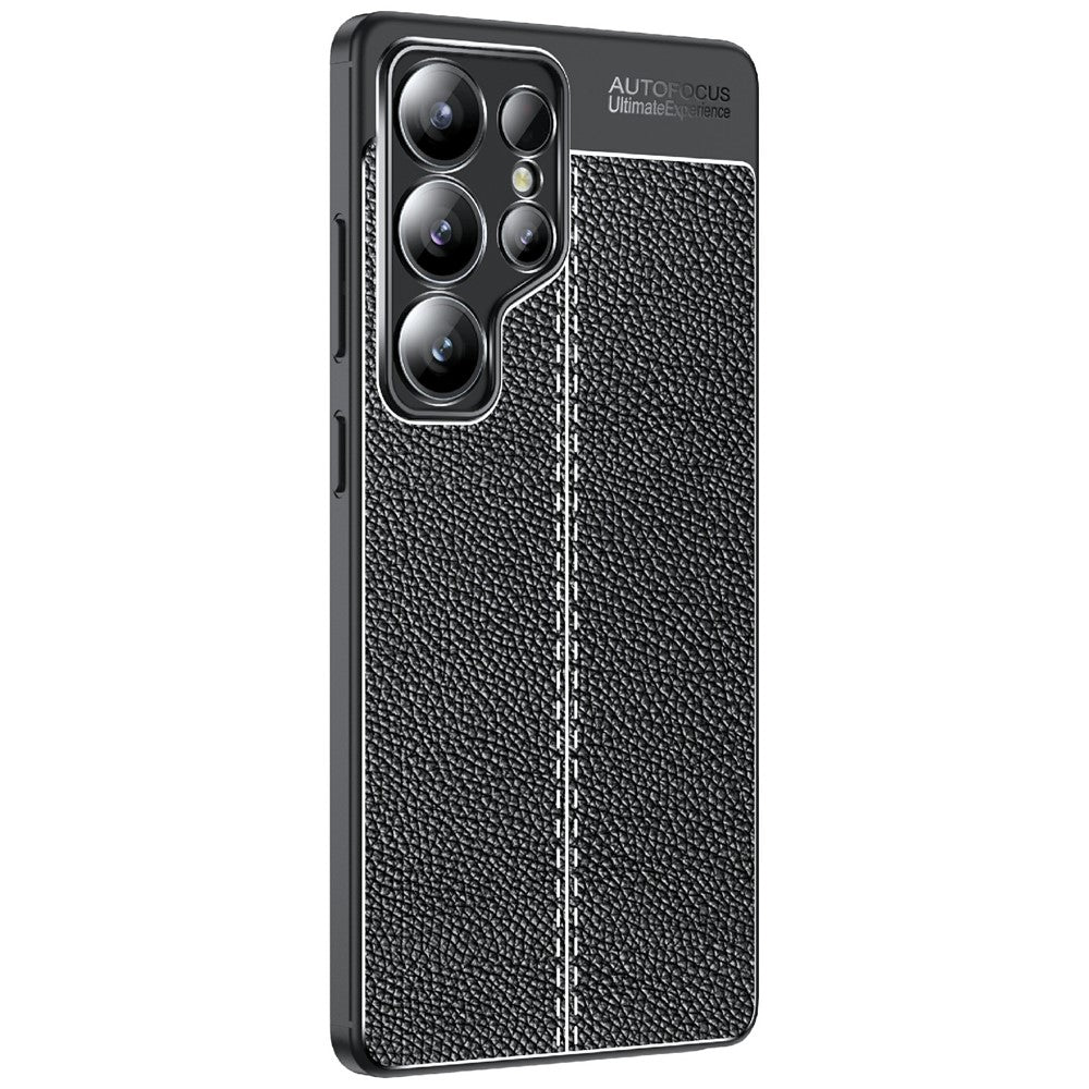 For Samsung Galaxy S25 Ultra Case Litchi Texture TPU Flexible Phone Cover, Black