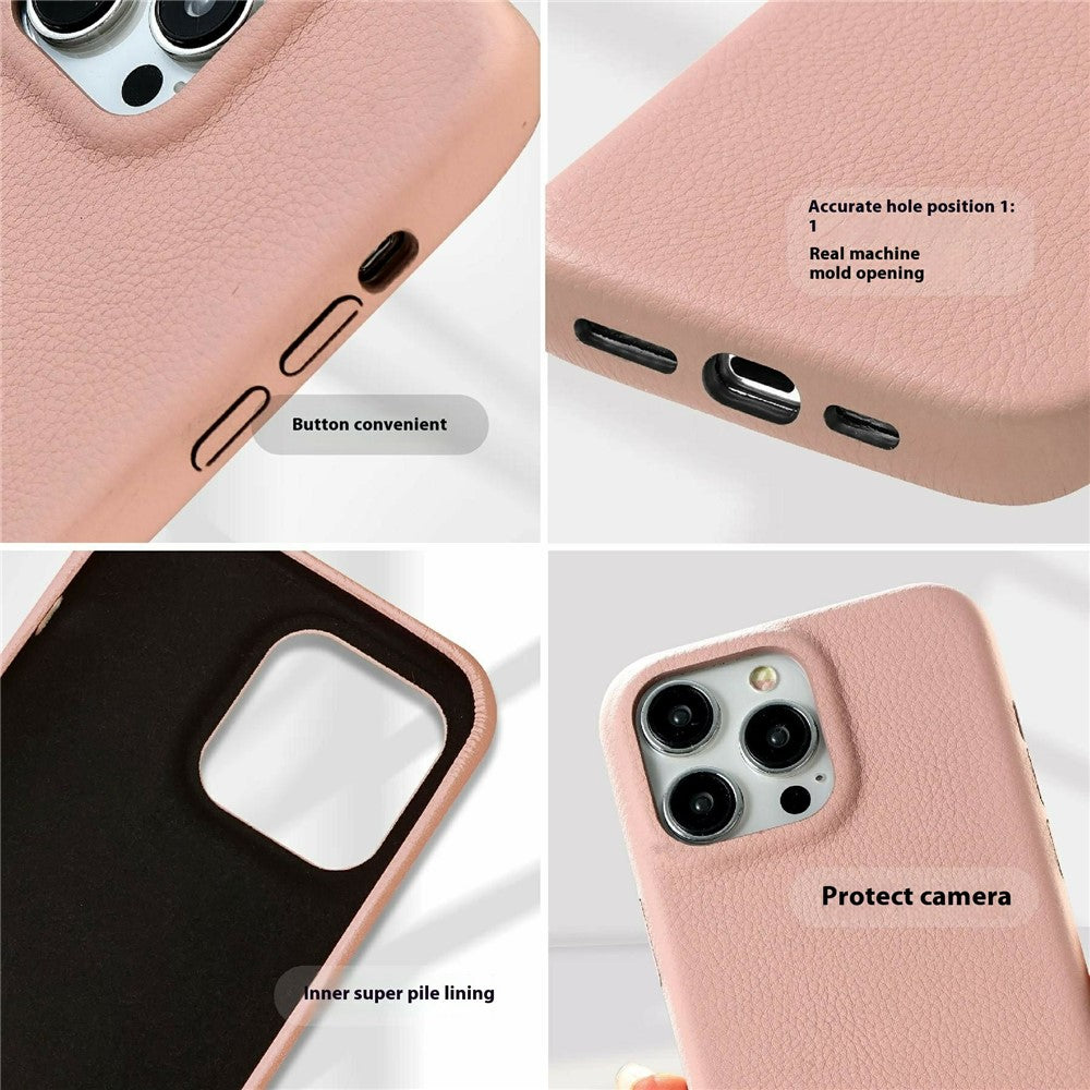 Til iPhone 16 Pro telefoncover, skin-touch litchi-tekstur læderbelagt PET mobilcover