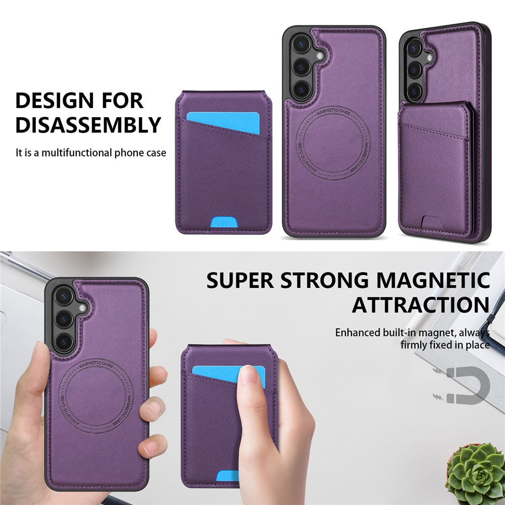 Til Samsung Galaxy A55 5G Magnetisk Etui Aftagelig Kortholder Støtteben Læder Bagcover