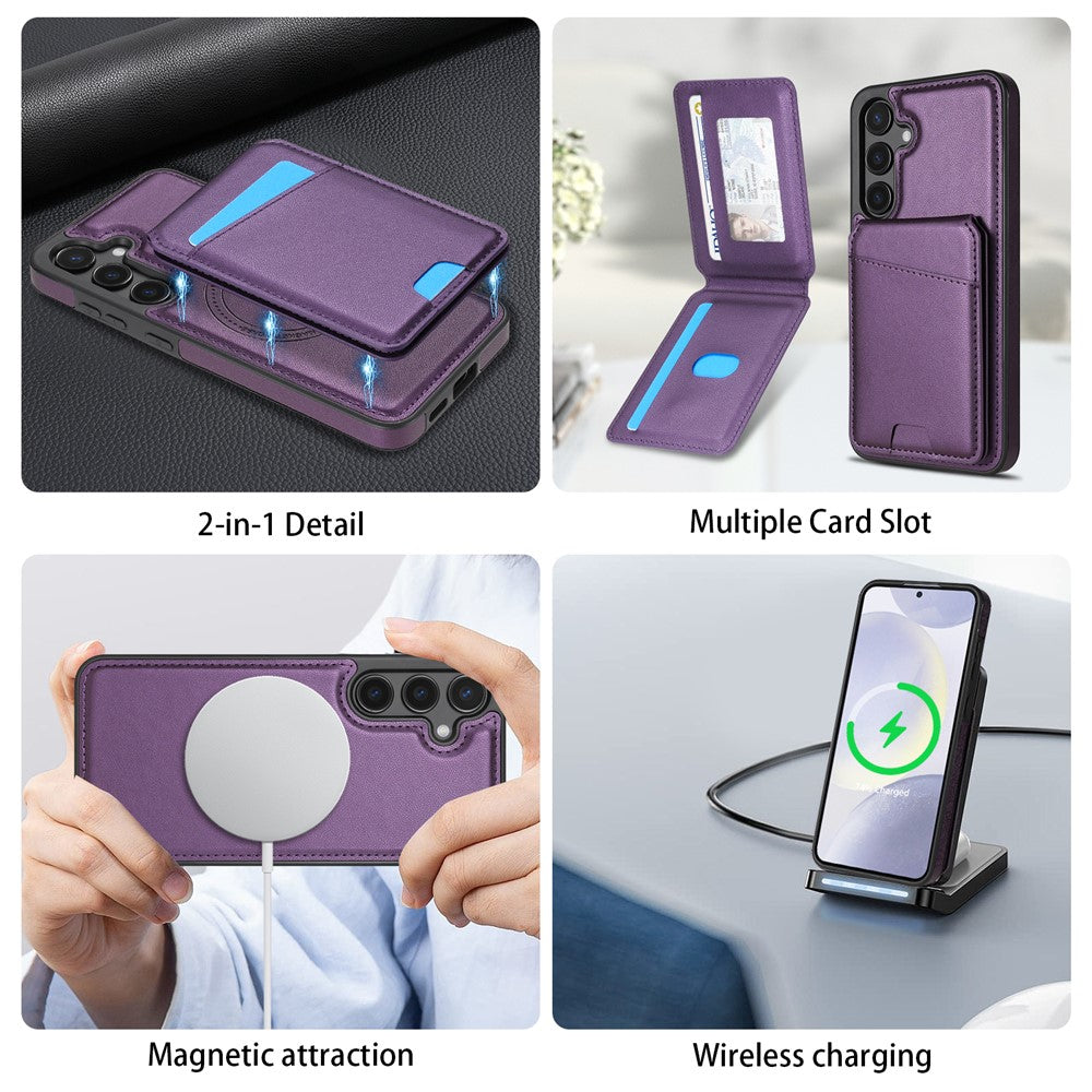 Til Samsung Galaxy A55 5G Magnetisk Etui Aftagelig Kortholder Støtteben Læder Bagcover
