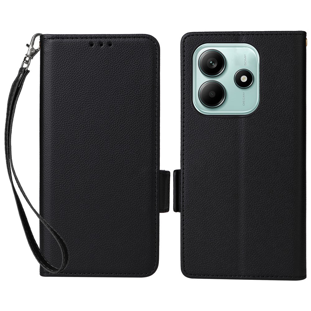 For Xiaomi Redmi Note 14 5G Case with Wrist Strap Litchi Texture PU Leather Wallet Phone Cover