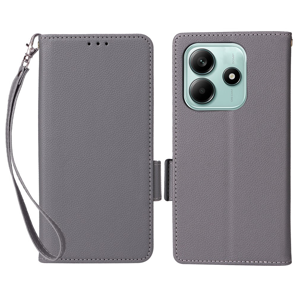 For Xiaomi Redmi Note 14 5G Case with Wrist Strap Litchi Texture PU Leather Wallet Phone Cover
