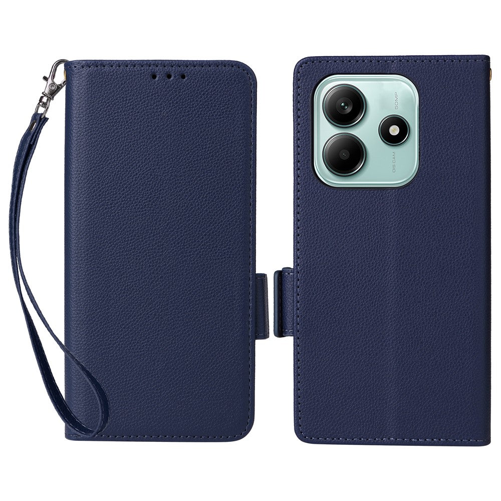 For Xiaomi Redmi Note 14 5G Case with Wrist Strap Litchi Texture PU Leather Wallet Phone Cover