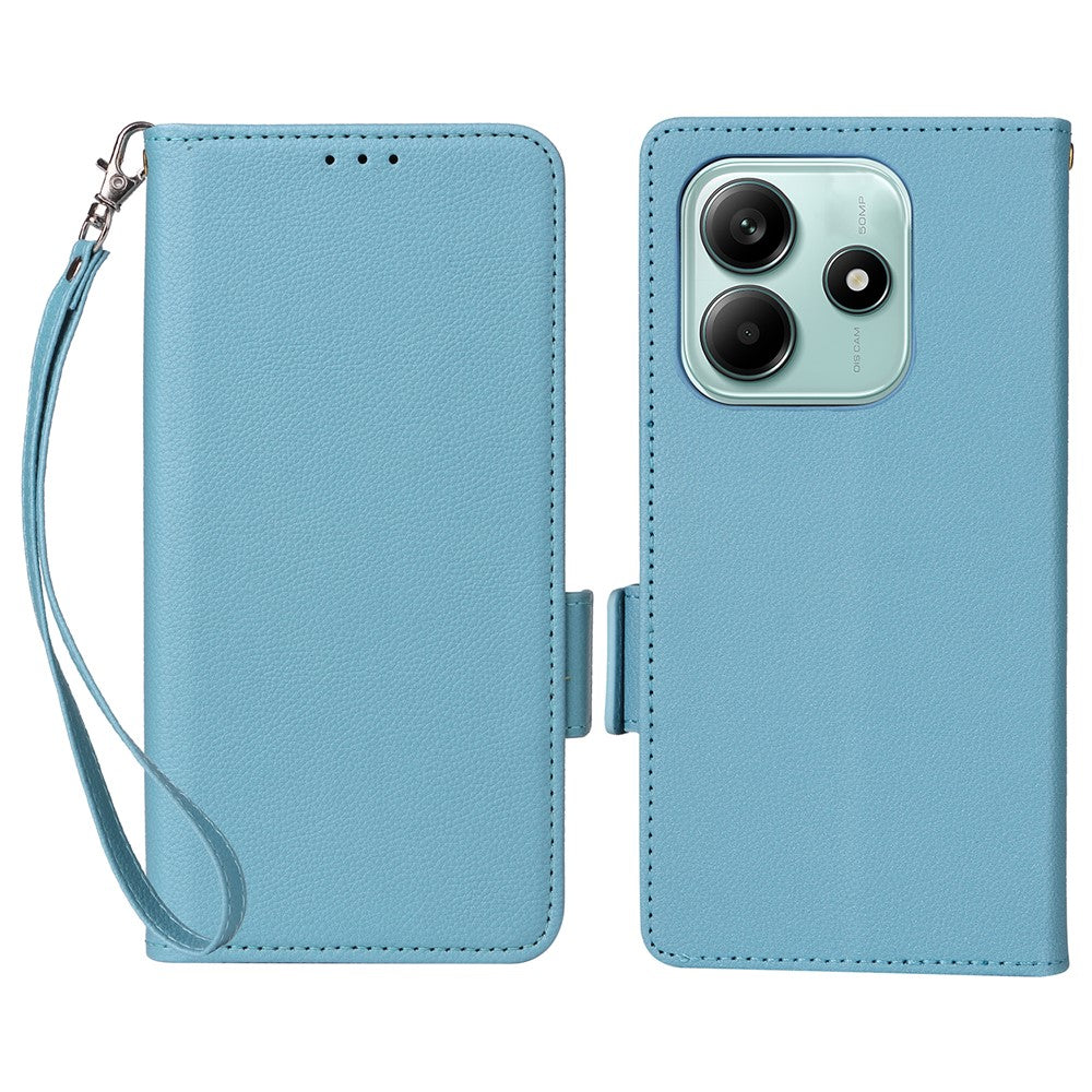 For Xiaomi Redmi Note 14 5G Case with Wrist Strap Litchi Texture PU Leather Wallet Phone Cover