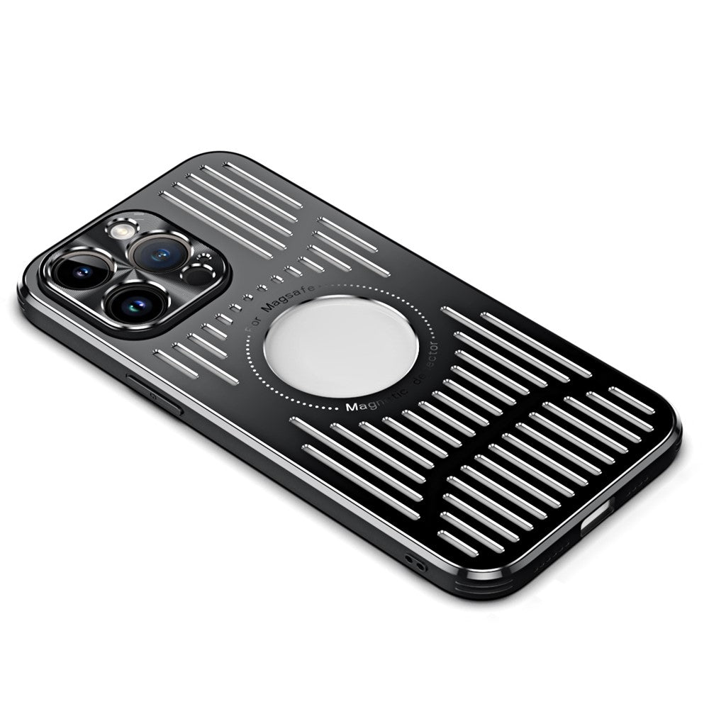 For iPhone 12 Pro Max Magnetic Case Back Hollow Heat Dissipation TPU+Metal Phone Cover