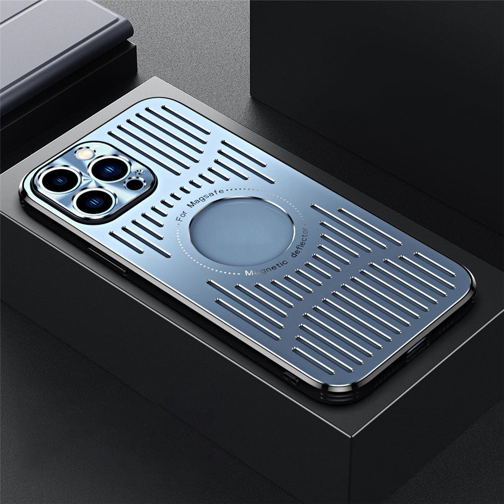 For iPhone 12 Pro Max Magnetic Case Back Hollow Heat Dissipation TPU+Metal Phone Cover