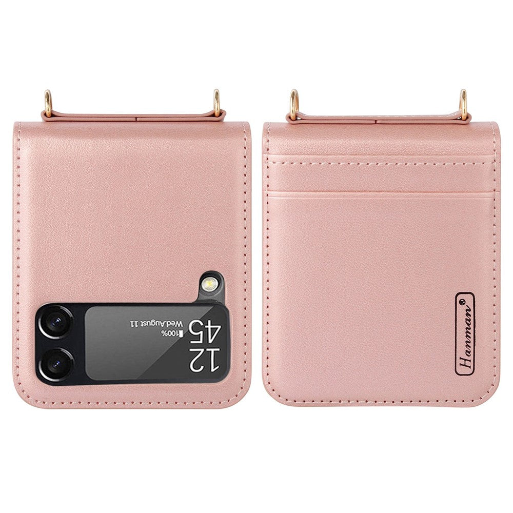 HANMAN Mill-serien för Samsung Galaxy Z Flip4 5G, vikbart PU-läderfodral med korthållare, reptåligt mobilfodral med handrem