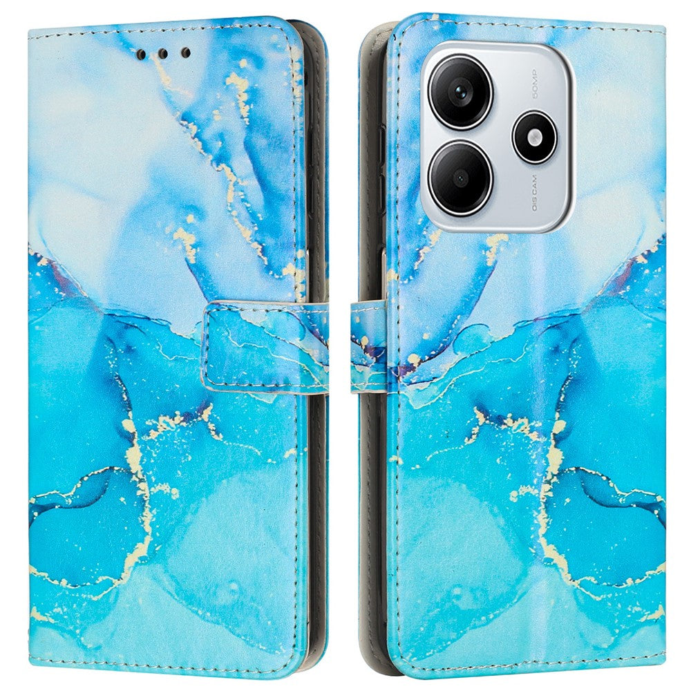 For Xiaomi Redmi Note 14 5G Stand Case Marble Pattern PU Leather Wallet Phone Cover with Wrist Strap