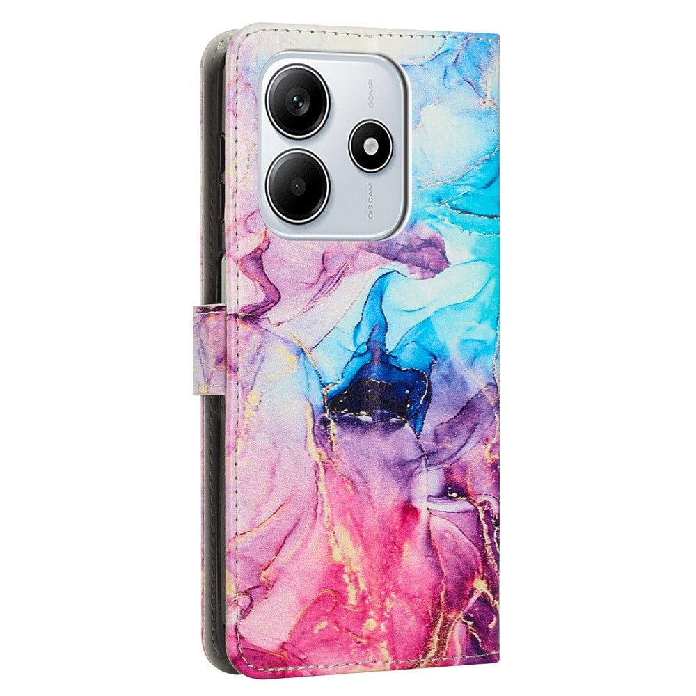 For Xiaomi Redmi Note 14 5G Stand Case Marble Pattern PU Leather Wallet Phone Cover with Wrist Strap