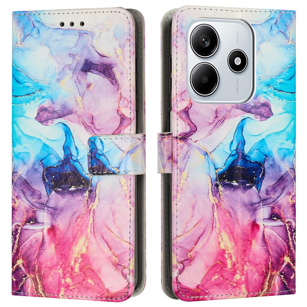 For Xiaomi Redmi Note 14 5G Stand Case Marble Pattern PU Leather Wallet Phone Cover with Wrist Strap