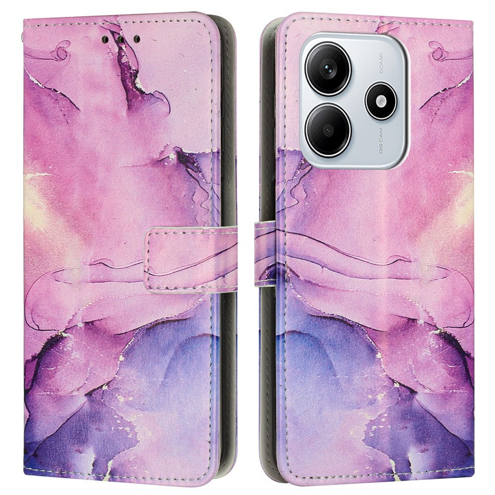 For Xiaomi Redmi Note 14 5G Stand Case Marble Pattern PU Leather Wallet Phone Cover with Wrist Strap