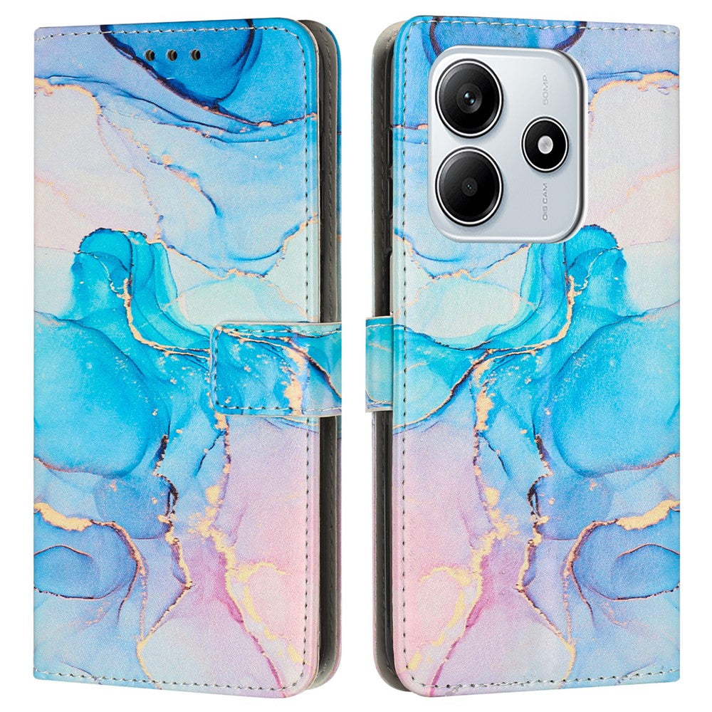 For Xiaomi Redmi Note 14 5G Stand Case Marble Pattern PU Leather Wallet Phone Cover with Wrist Strap