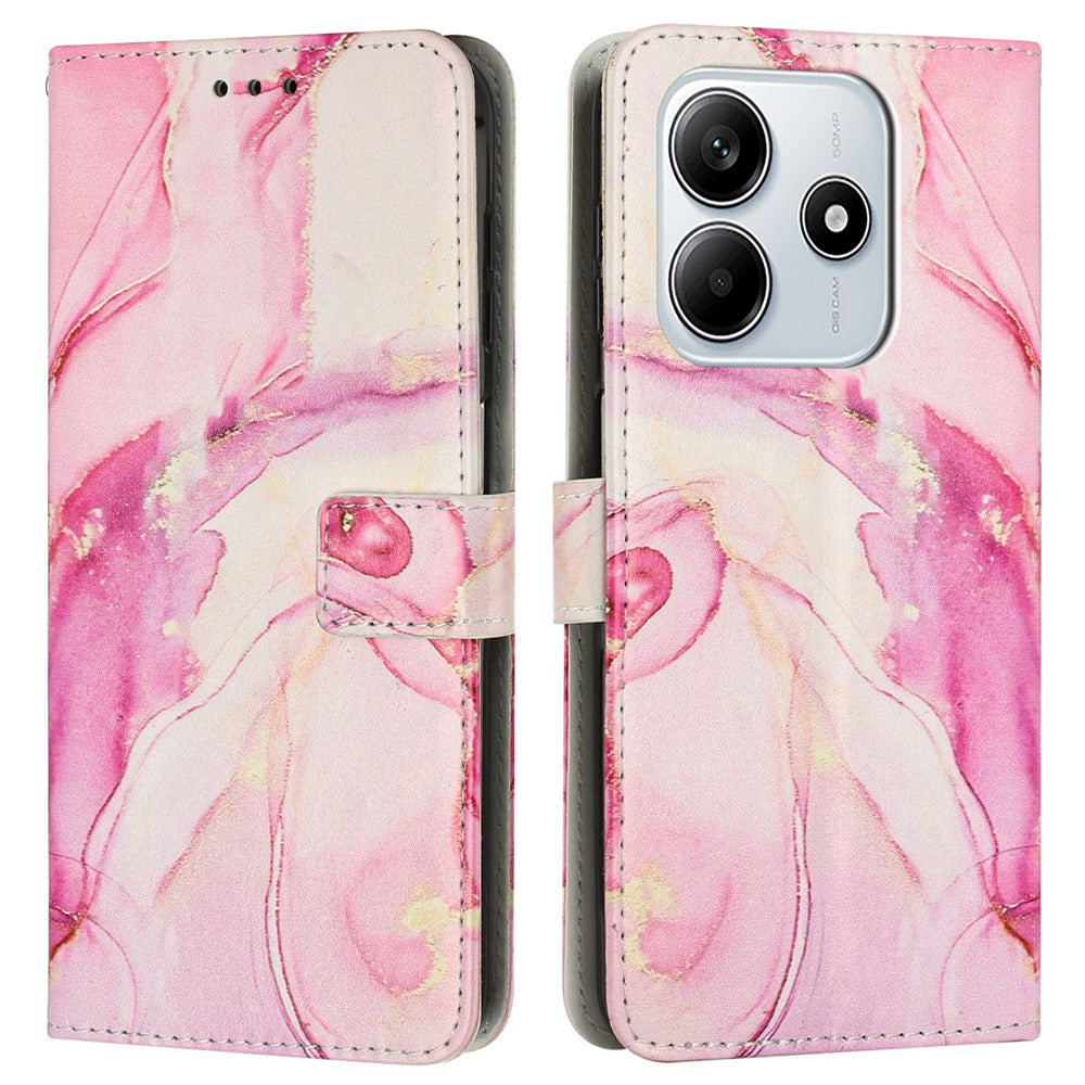 For Xiaomi Redmi Note 14 5G Stand Case Marble Pattern PU Leather Wallet Phone Cover with Wrist Strap